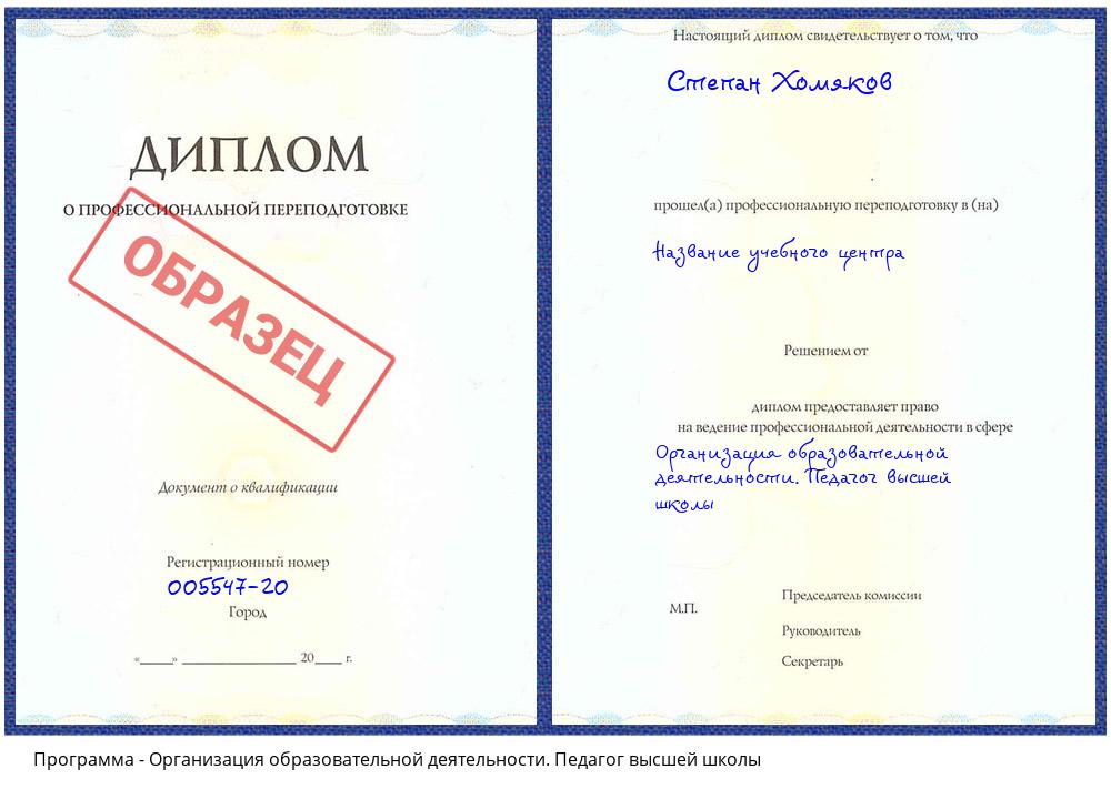 Организация образовательной деятельности. Педагог высшей школы Приморско-Ахтарск