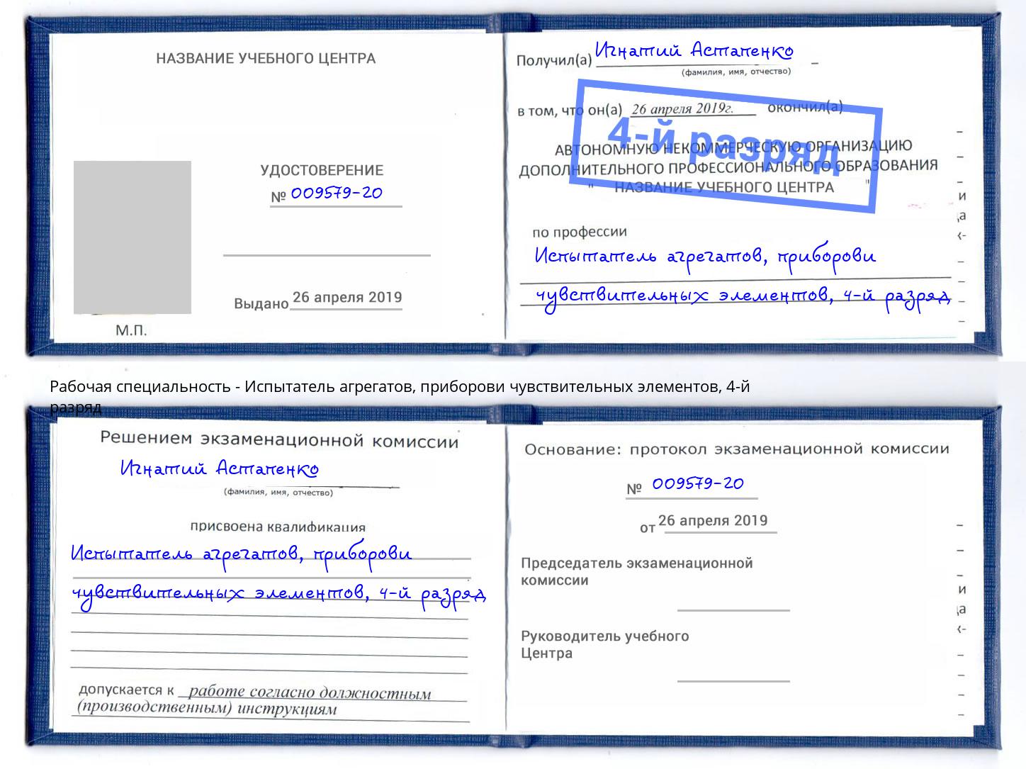 корочка 4-й разряд Испытатель агрегатов, приборови чувствительных элементов Приморско-Ахтарск