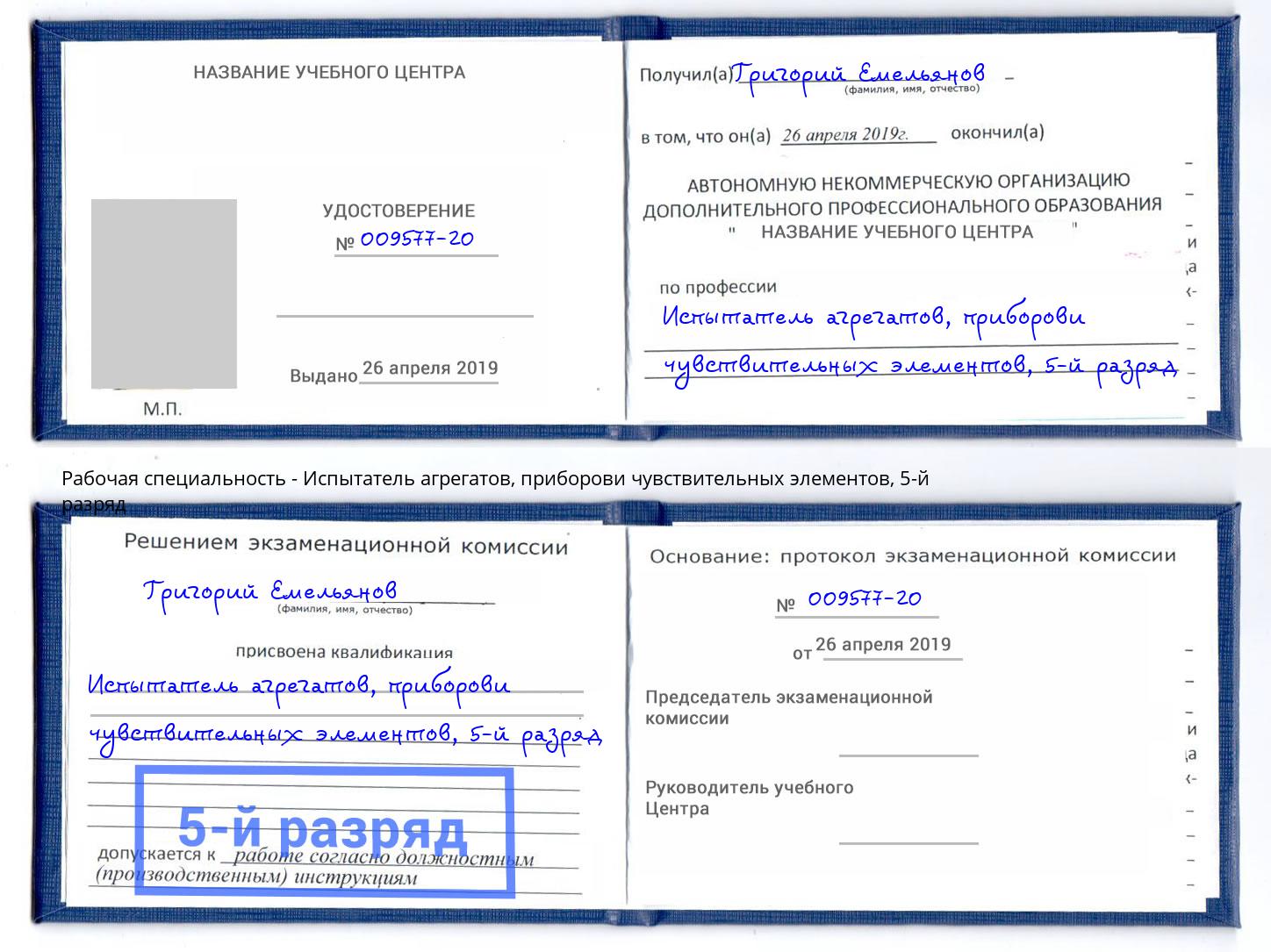корочка 5-й разряд Испытатель агрегатов, приборови чувствительных элементов Приморско-Ахтарск