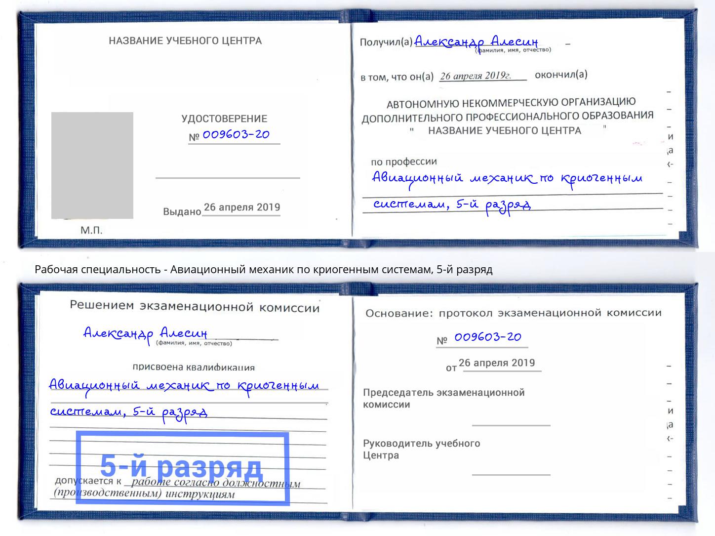 корочка 5-й разряд Авиационный механик по криогенным системам Приморско-Ахтарск