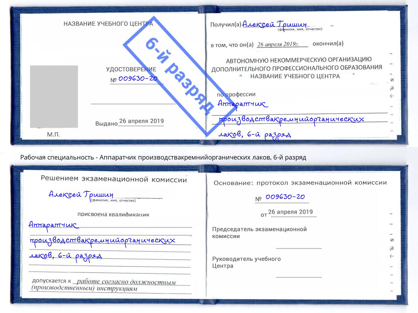 корочка 6-й разряд Аппаратчик производствакремнийорганических лаков Приморско-Ахтарск