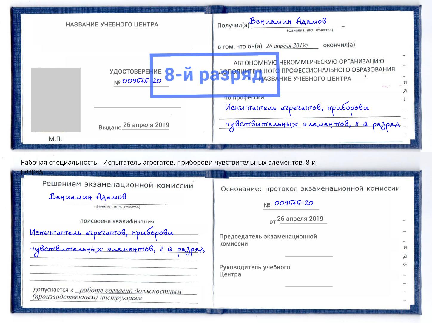 корочка 8-й разряд Испытатель агрегатов, приборови чувствительных элементов Приморско-Ахтарск